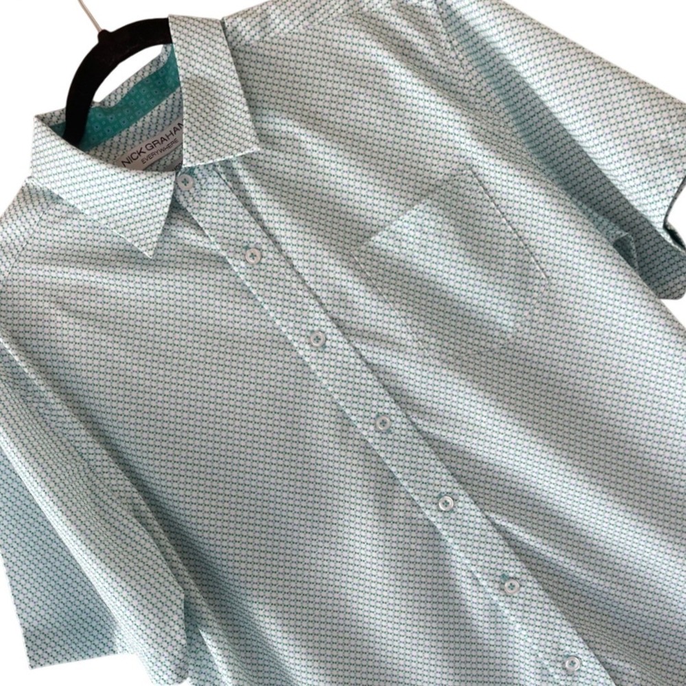 Nick Graham‎ Everywhere Mens Teal Geometric Dot Short Sleeve Modern Fit Shirt